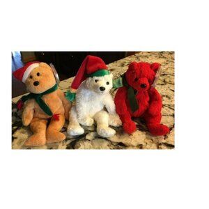Set of 3 TY Beanie Babies Christmas Bears MISTLETOE 2003 HOLIDAY TEDDY SNOWFLAKE